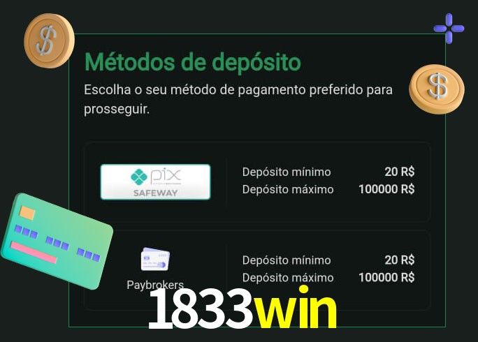 O cassino 1833win oferece uma grande variedade de métodos de pagamento